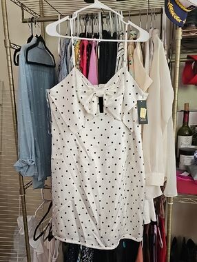 wild fable White Slip Dress with Black Polka Dots